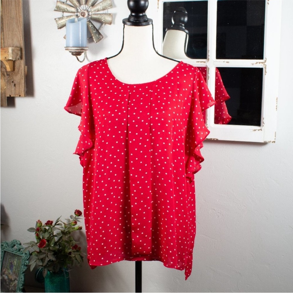 Elle Red White Polkadot Blouse - Size XL